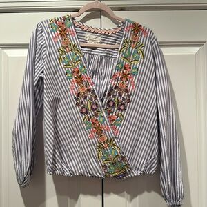 NWOT Anthropologie Embroidered Striped Blouse